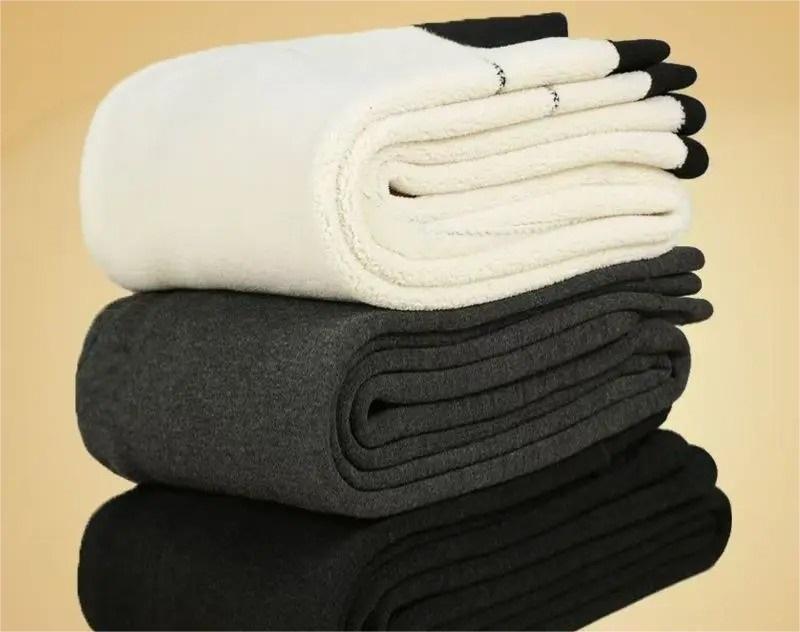 Unisex HighWaist Winter Pants With Thick Wool Sheepskin Lining 5