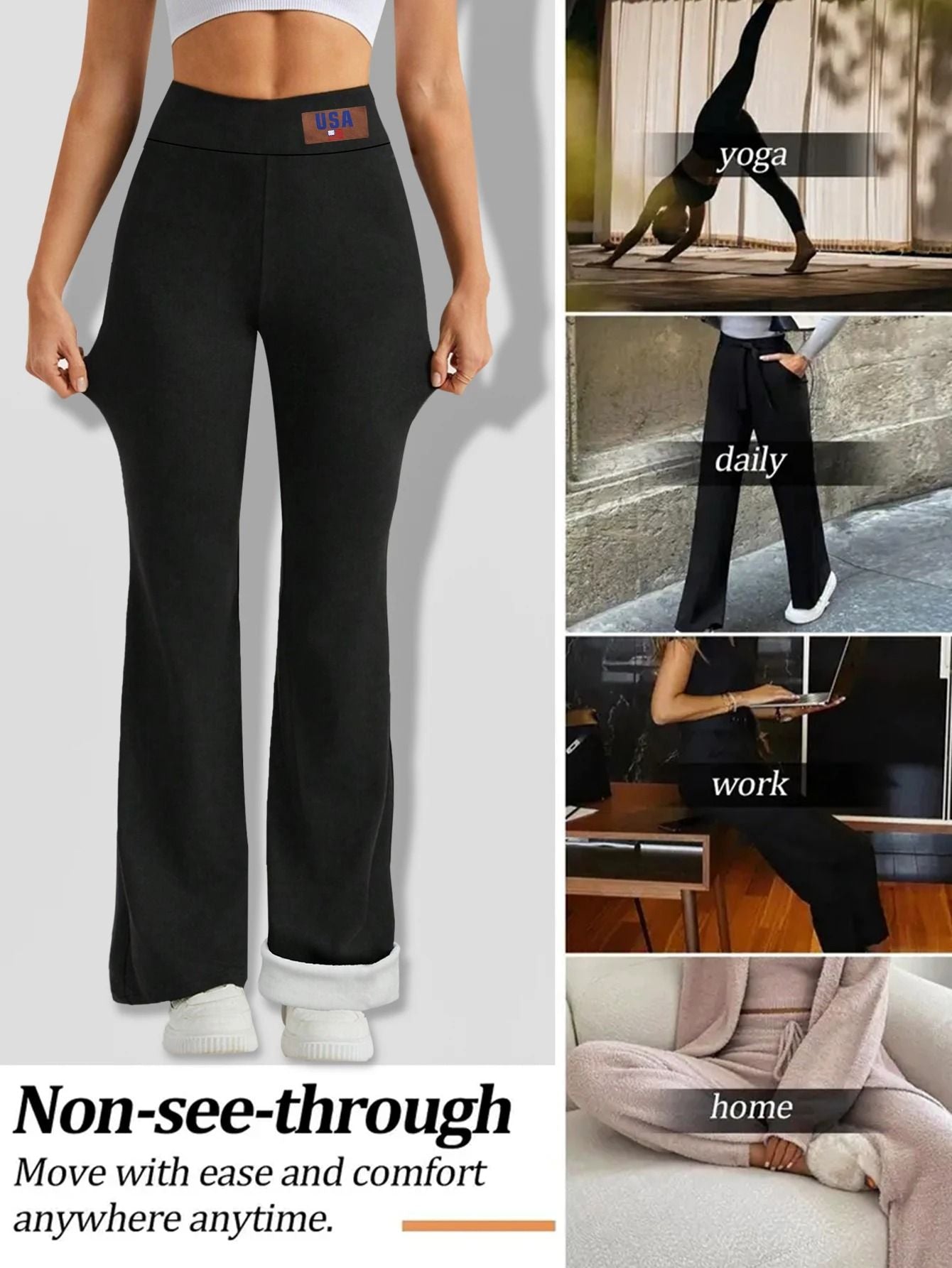 High Waisted Plush Bell Bottom Pants For Winter Warmth 3