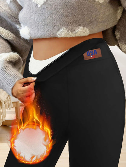 High Waisted Plush Bell Bottom Pants For Winter Warmth 4