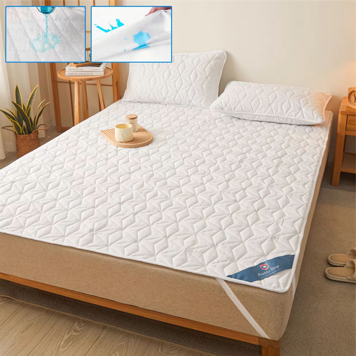 Breathable Waterproof Mattress Protector With Elastic Straps  Noiseless Deep Pocket Cover Pad 5