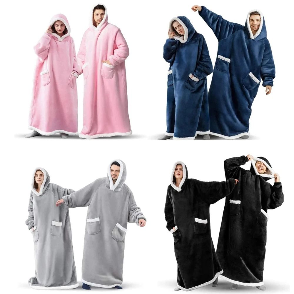 Oversized Flannel Blanket Hoodie With Sleeves For Men And Women 1