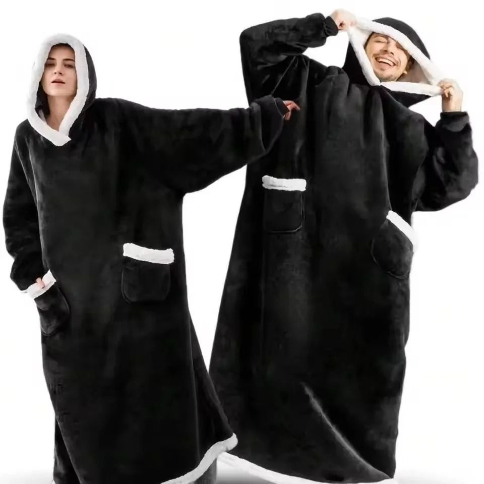 Oversized Flannel Blanket Hoodie With Sleeves For Men And Women 3