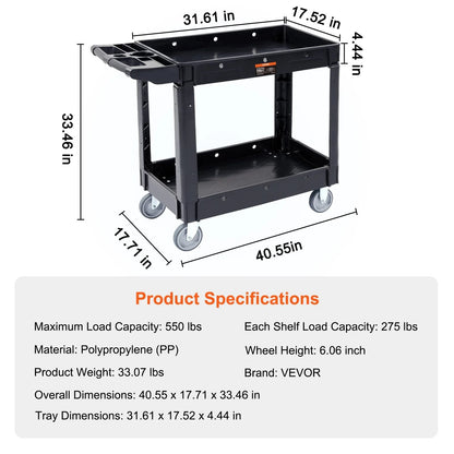 Heavy Duty Utility Service Cart With Two Or Three Shelves And Swivel Wheels 6