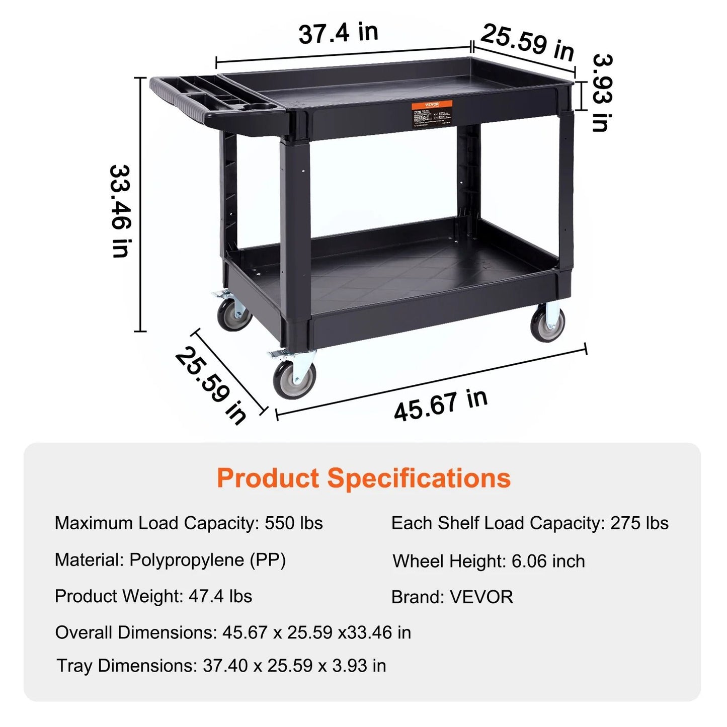 Heavy Duty Utility Service Cart With Two Or Three Shelves And Swivel Wheels 8