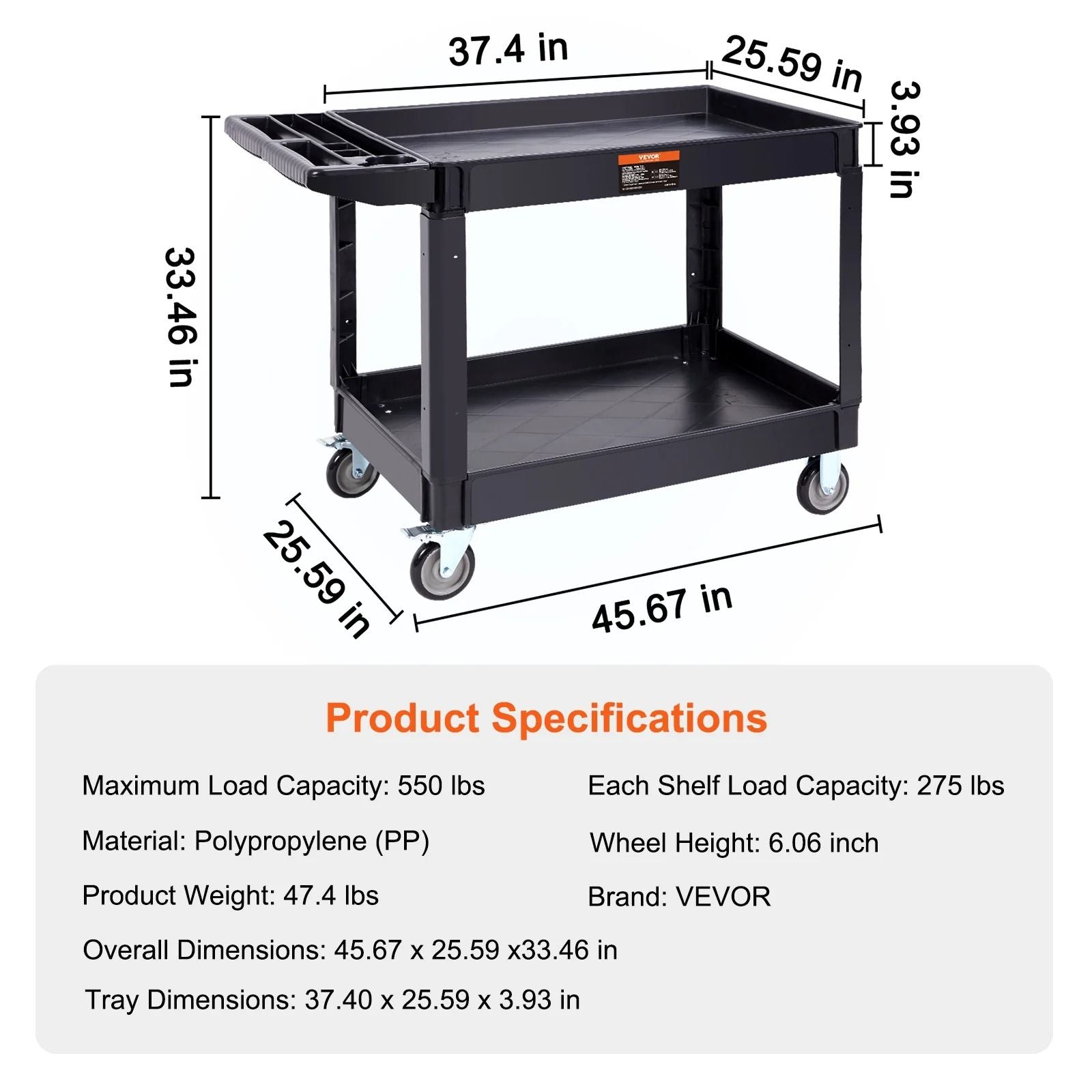 Heavy Duty Utility Service Cart With Two Or Three Shelves And Swivel Wheels 8