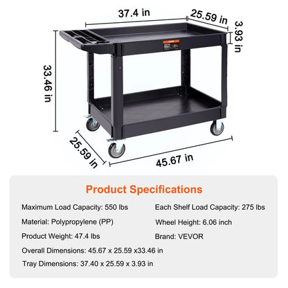 Heavy Duty Utility Service Cart With Two Or Three Shelves And Swivel Wheels 8