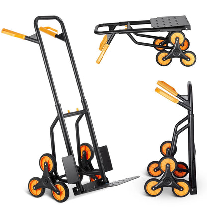 Folding Stair Climbing Hand Truck Dolly with Six Wheels and Elastic Ropes