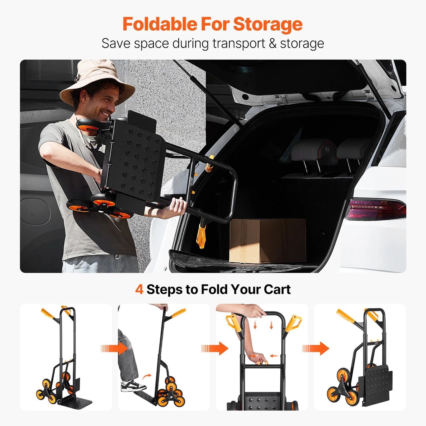 Folding Stair Climbing Hand Truck Dolly With Six Wheels And Elastic Ropes 4