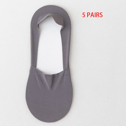 5 Pairs Mens Womens Summer Ice Silk Boat Socks Seamless NonSlip Silicone Grip Invisible Positioning 3