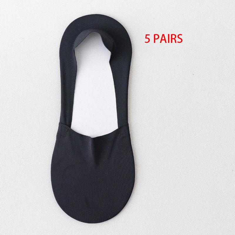 5 Pairs Mens Womens Summer Ice Silk Boat Socks Seamless NonSlip Silicone Grip Invisible Positioning 5