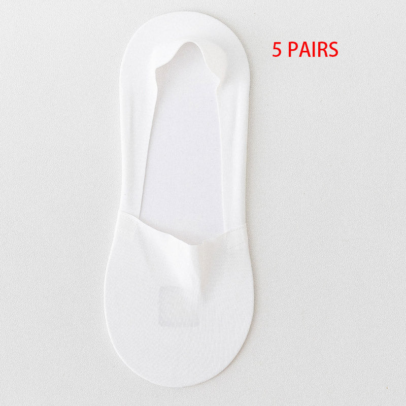 5 Pairs Mens Womens Summer Ice Silk Boat Socks Seamless NonSlip Silicone Grip Invisible Positioning 6