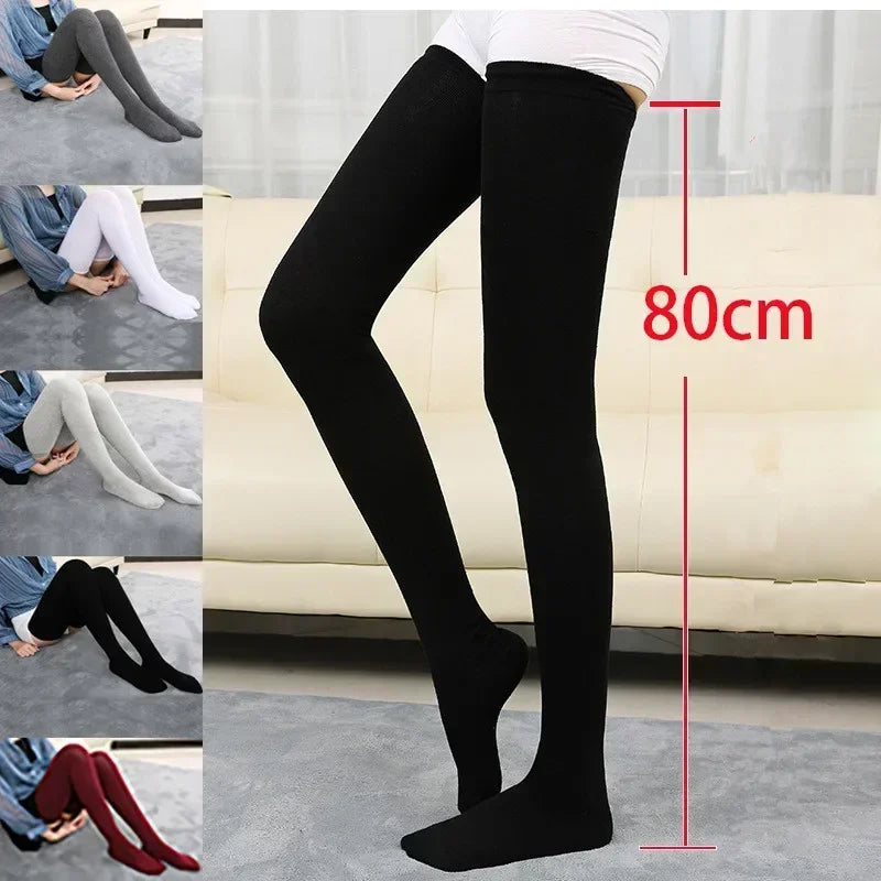 Autumn and Winter Warm 80cm Knee Socks for Women, Cotton Thigh High Over The Knee Stockings for Cozy Comfort