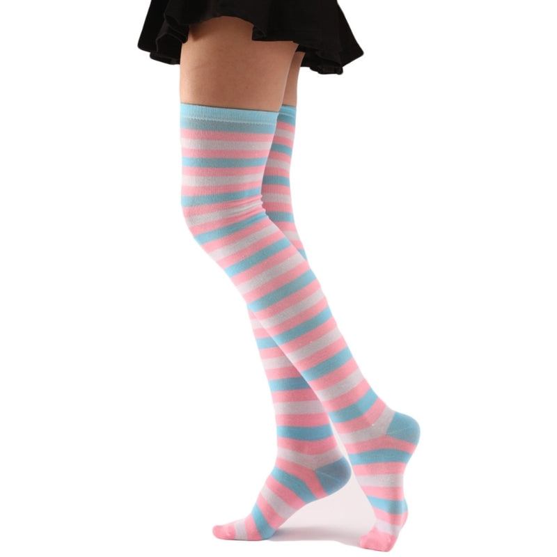 Fashion Colorful Striped Stockings Women Over Knee High Socks For Cosplay Boots NonSlip Comfortable 6