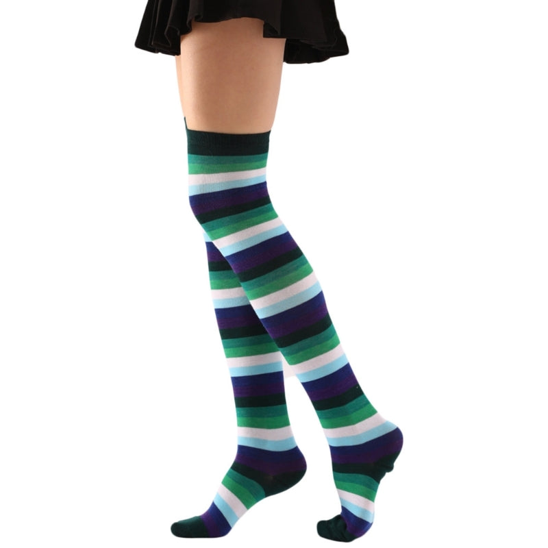 Fashion Colorful Striped Stockings Women Over Knee High Socks For Cosplay Boots NonSlip Comfortable 8