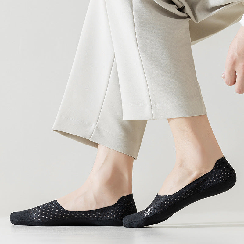 Men's Summer Thin Mesh Socks, Invisible Low Cut Anti-Slip Silicone Grip Breathable Casual Socks for Men