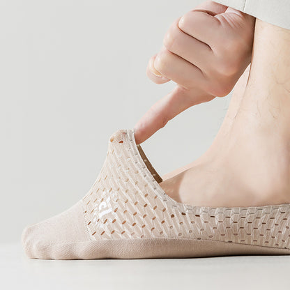 Men's Summer Thin Mesh Socks, Invisible Low Cut Anti-Slip Silicone Grip Breathable Casual Socks for Men