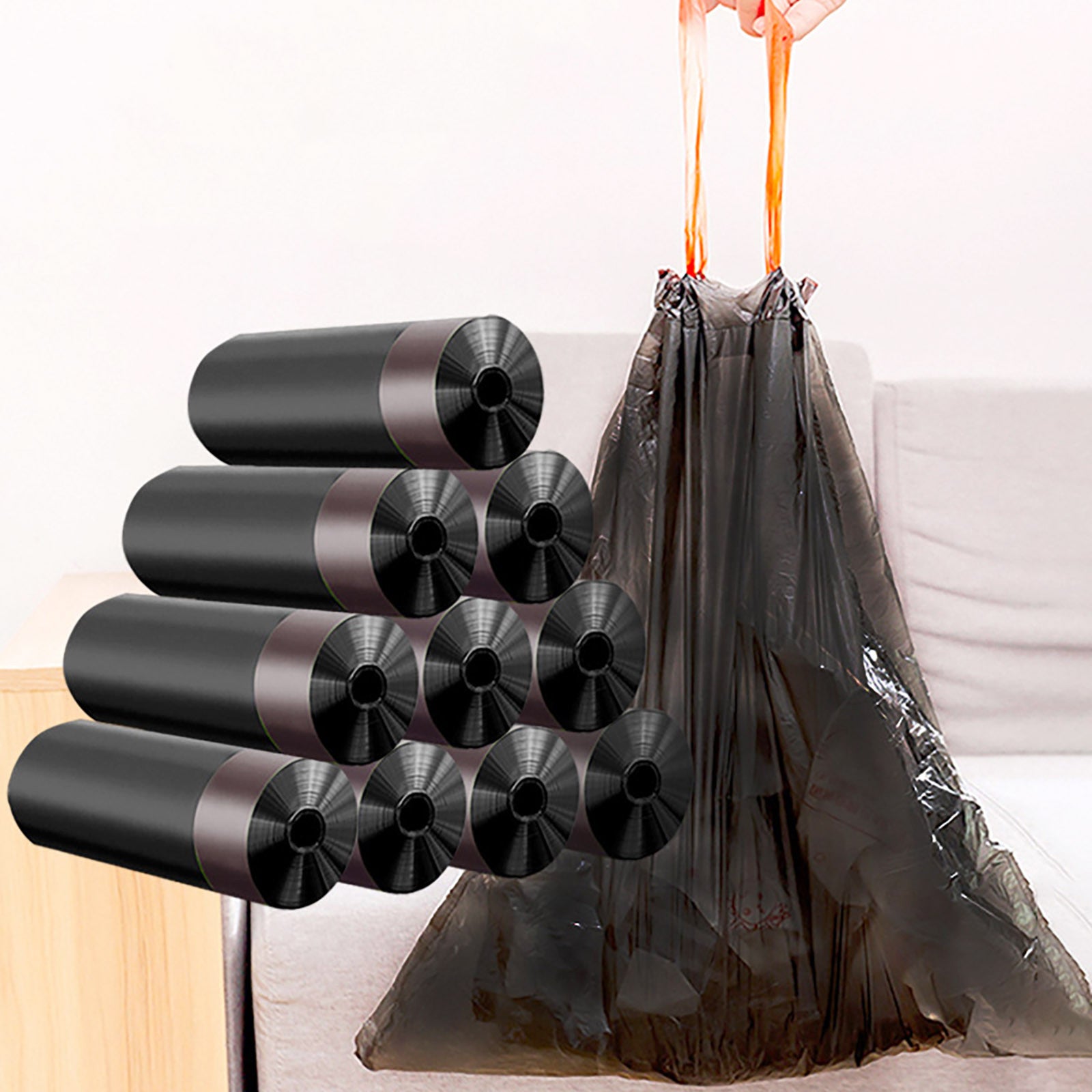 Household Kitchen Roll Drawstring Garbage Bag Thickened Automatic Closing Portable Plastic Bag No Dirty Hands Trash