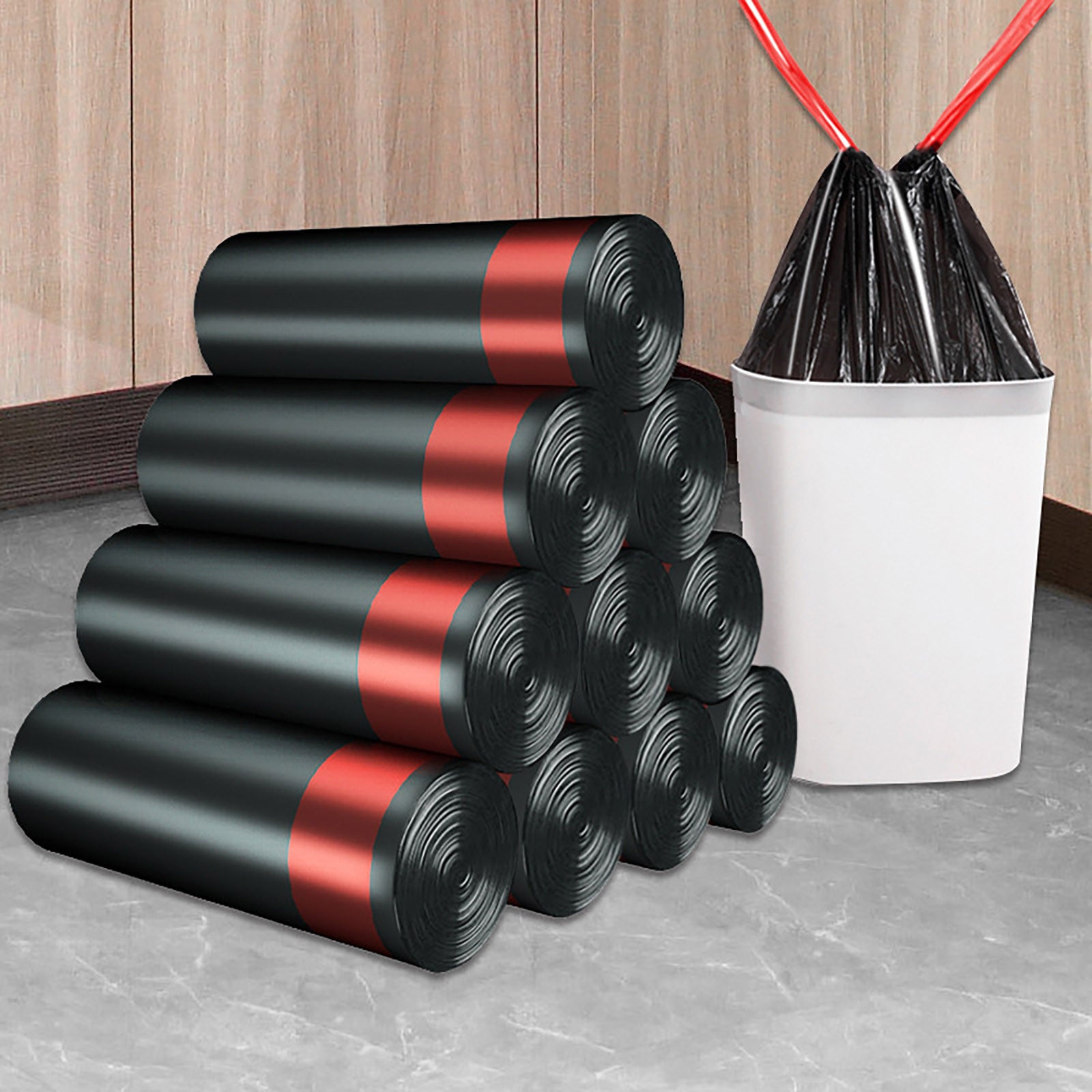 Household Kitchen Roll Drawstring Garbage Bag Thickened Automatic Closing Portable Plastic Bag No Dirty Hands Trash