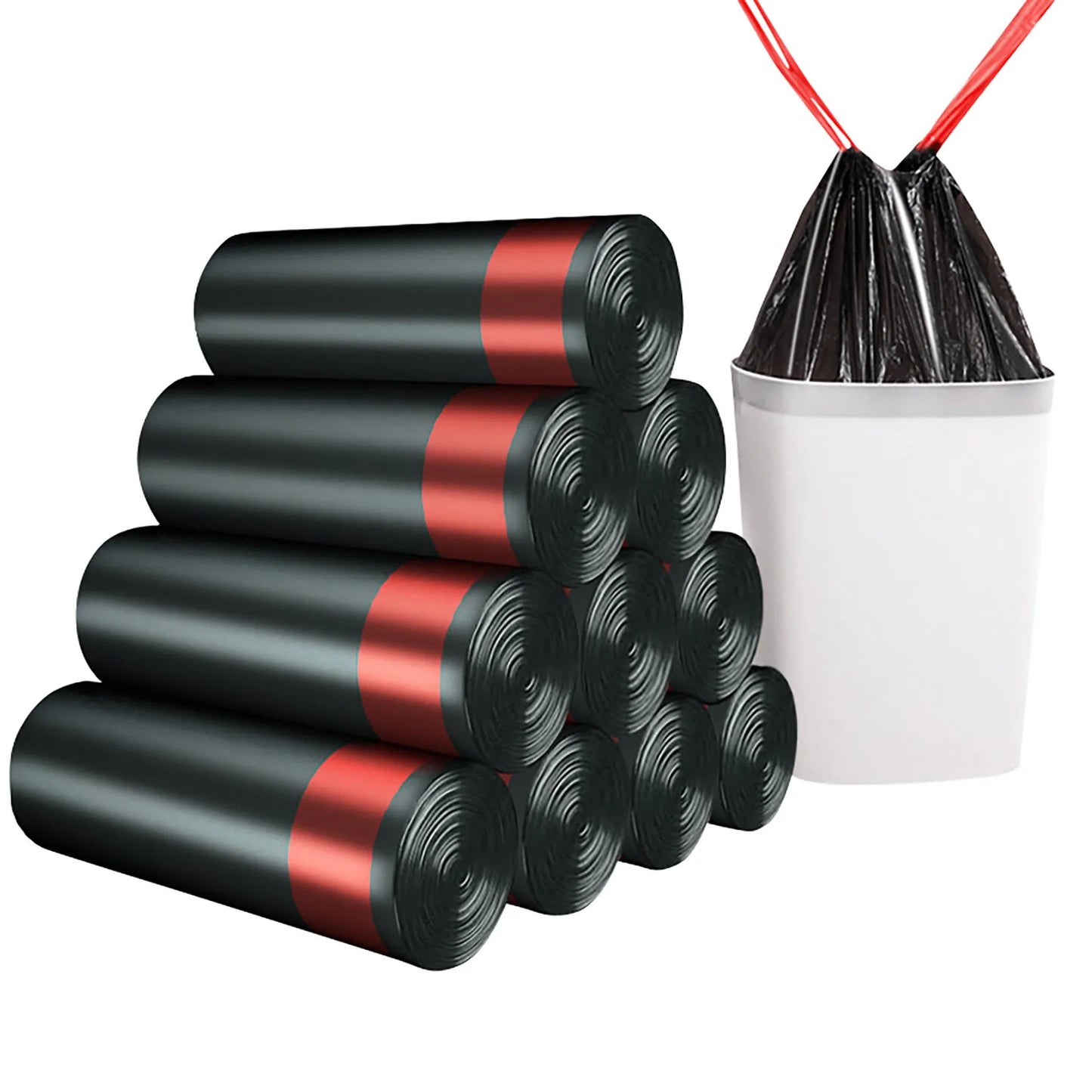 Household Kitchen Roll Drawstring Garbage Bag Thickened Automatic Closing Portable Plastic Bag No Dirty Hands Trash