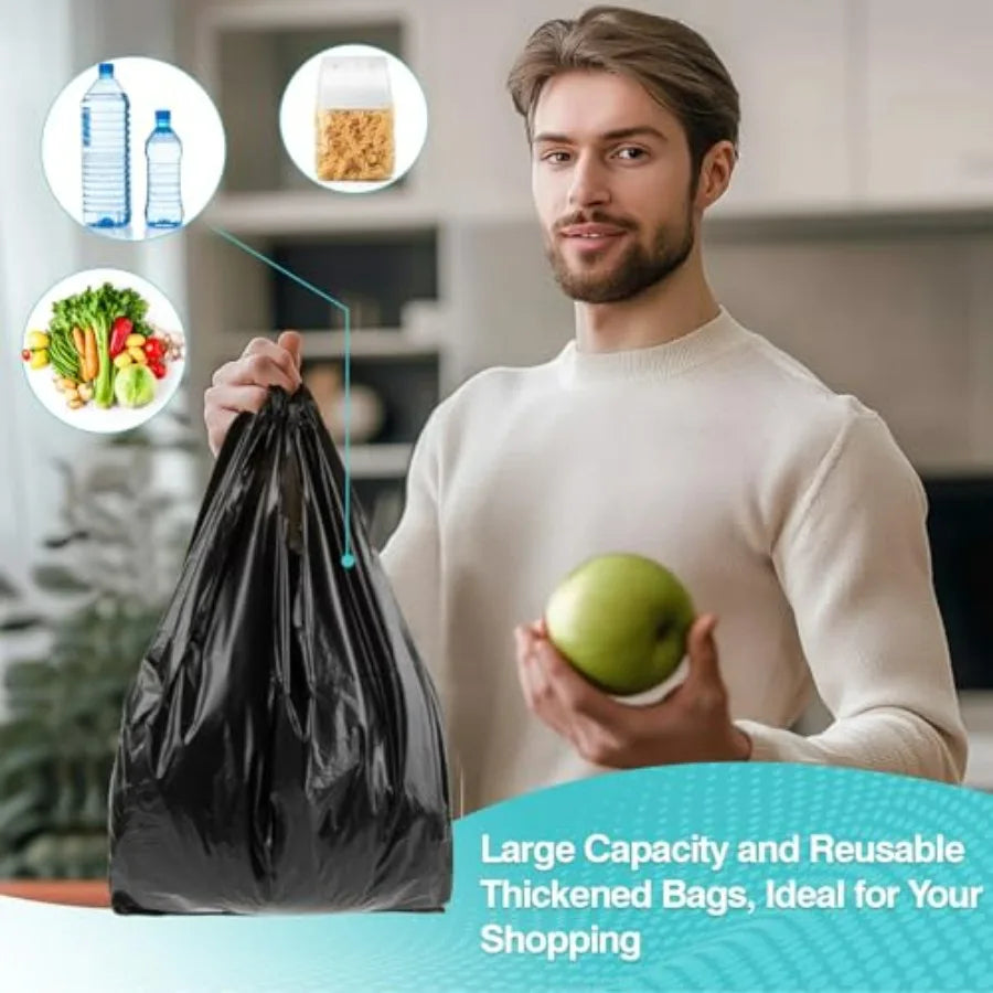Heavy Duty Gallon Garbage Bags with Handle,Black Plastic Trash Bag for Bathroom, Kitchen, Office & Home Storage