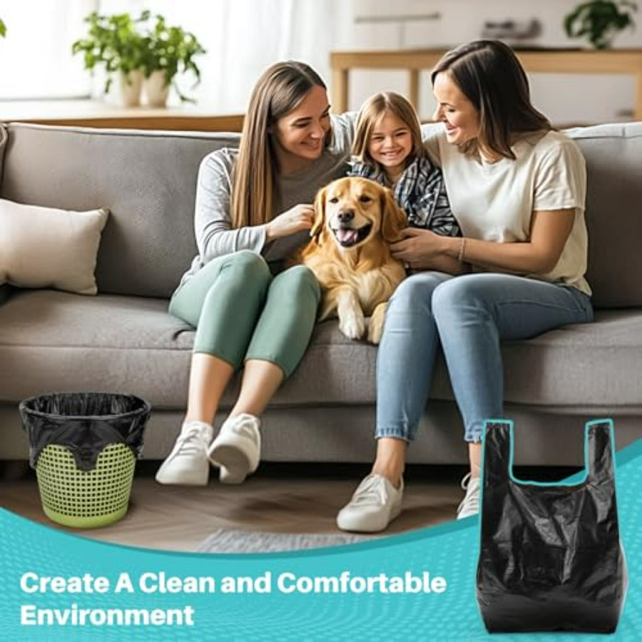 Heavy Duty Gallon Garbage Bags with Handle,Black Plastic Trash Bag for Bathroom, Kitchen, Office & Home Storage