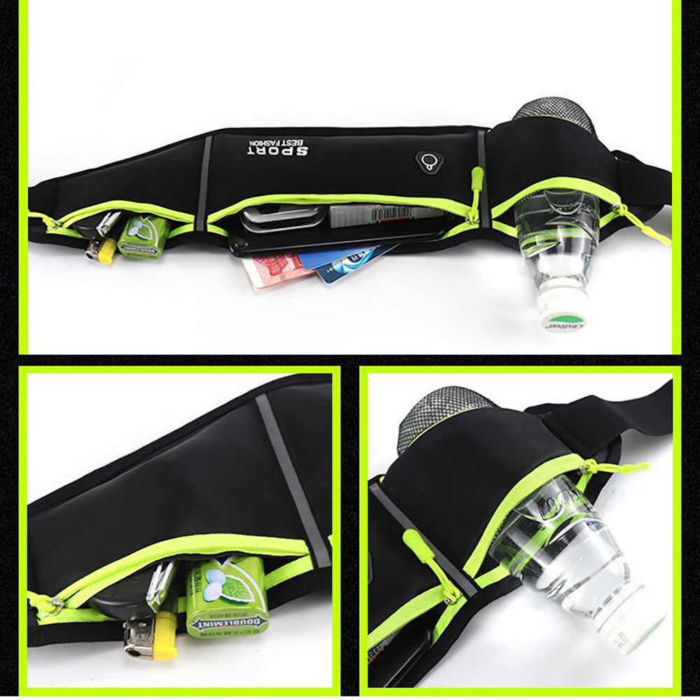 CWILKES Running Belt with Water Bottle Holder & Phone Pouch, Unisex Hydration Waist Pack for Men, Women