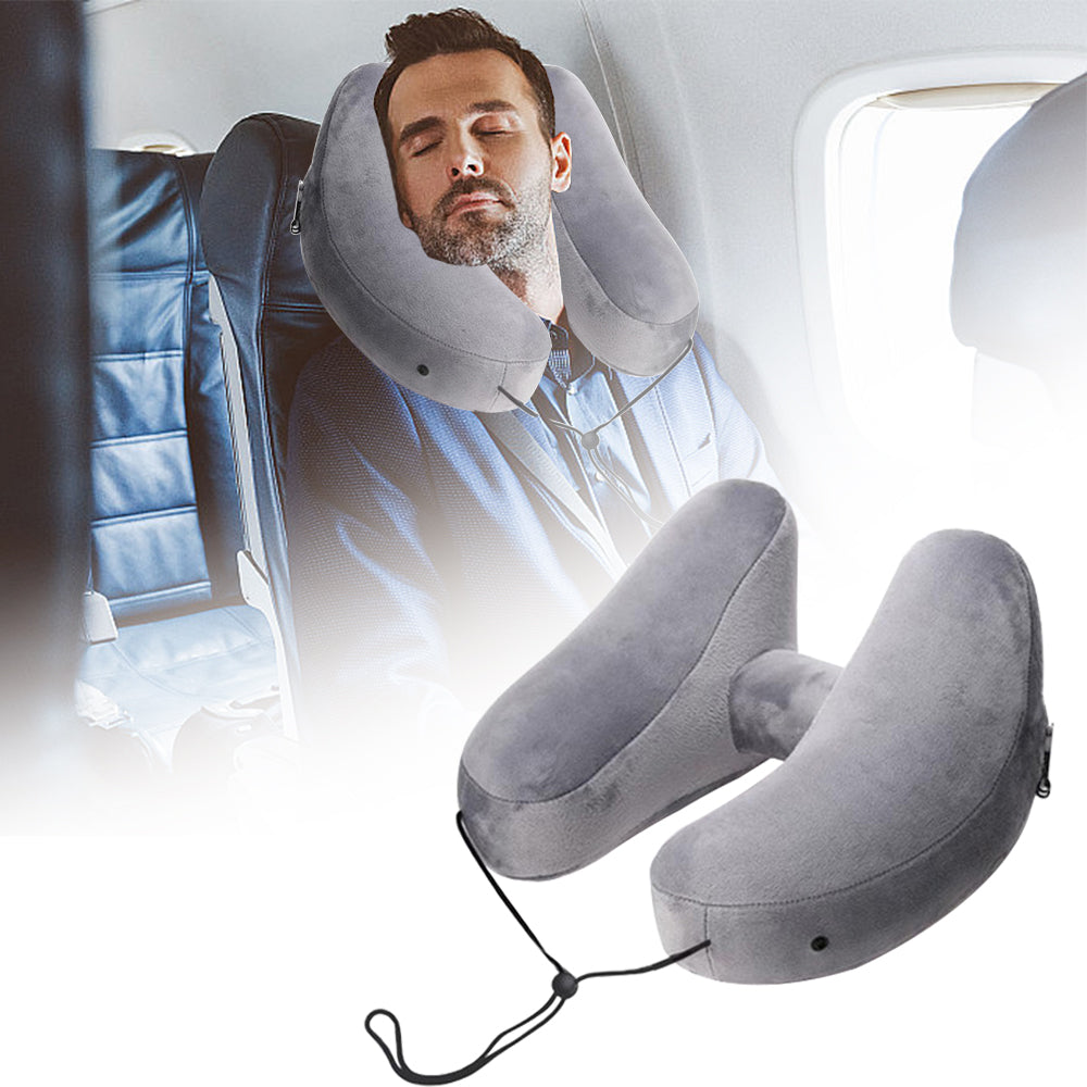 Travel Neck Pillow, Inflatable Neck Pillow with Hood, Car Neck Rest Cushion, H Shaped Inflatable Pillow Portable
