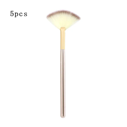 5pcs Fan Brushes Set, Soft Facial Makeup Brushes & Cosmetic Applicator Tools with Wooden Handle for Glycolic Peel Mask