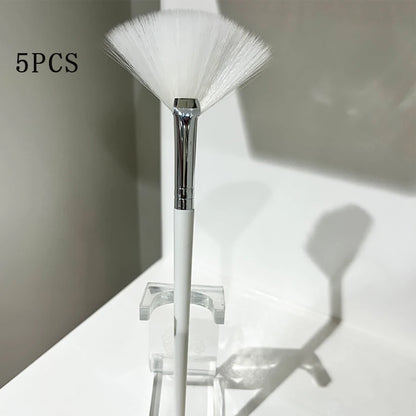 5pcs Fan Brushes Set, Soft Facial Makeup Brushes & Cosmetic Applicator Tools with Wooden Handle for Glycolic Peel Mask