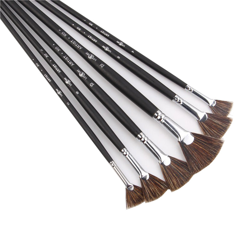 6pcs/Set Wild Boar Bristle Brush Pen Set, Fan Shape Oil Paint Brushes for Artists, Student Stationery Art Supplies