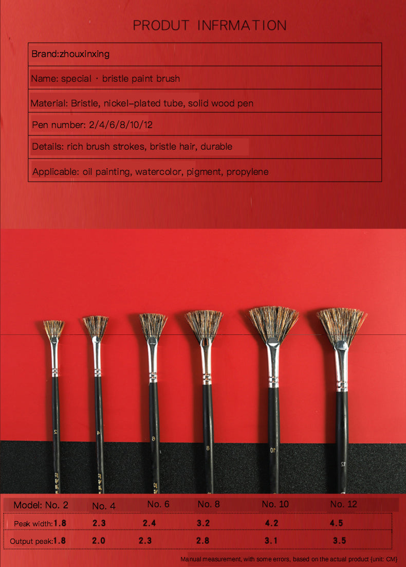 6pcs/Set Wild Boar Bristle Brush Pen Set, Fan Shape Oil Paint Brushes for Artists, Student Stationery Art Supplies