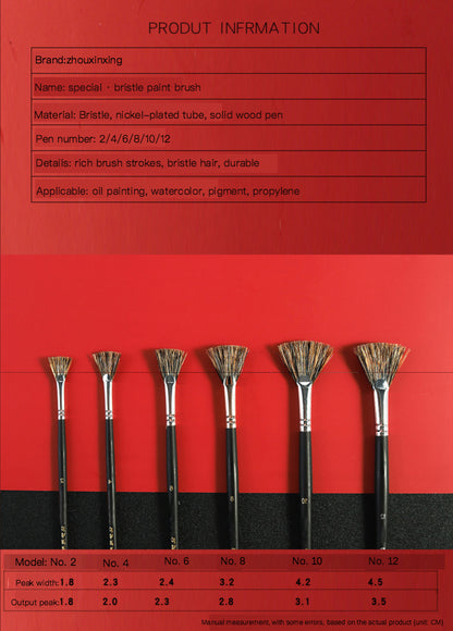 6pcs/Set Wild Boar Bristle Brush Pen Set, Fan Shape Oil Paint Brushes for Artists, Student Stationery Art Supplies