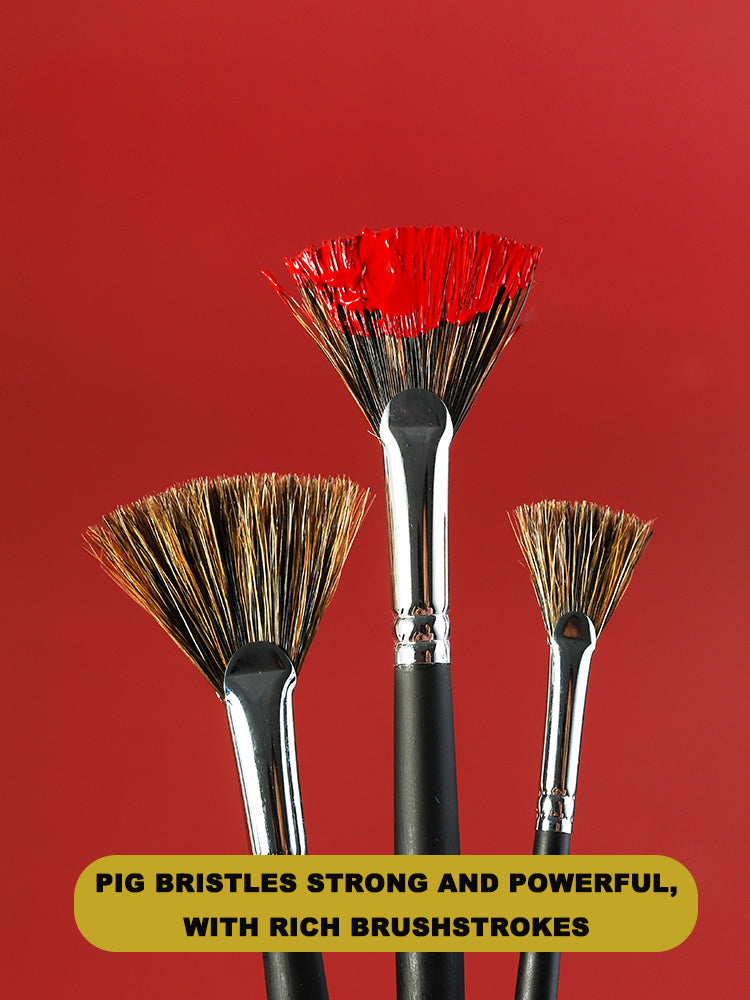 6pcs/Set Wild Boar Bristle Brush Pen Set, Fan Shape Oil Paint Brushes for Artists, Student Stationery Art Supplies