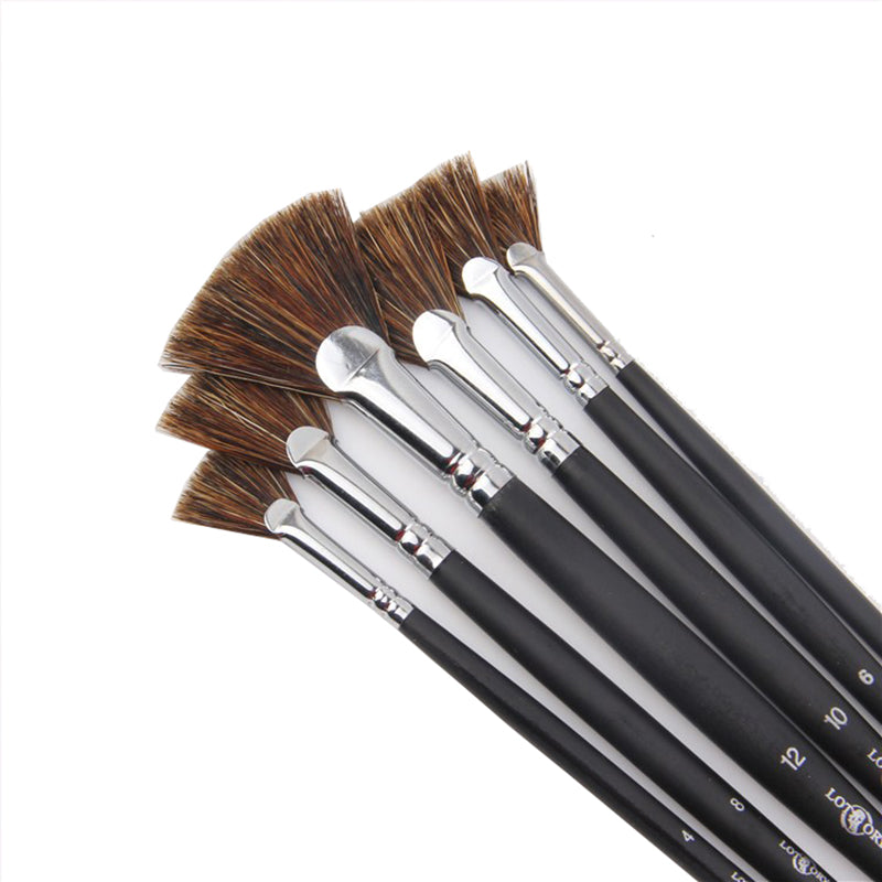 6pcs/Set Wild Boar Bristle Brush Pen Set, Fan Shape Oil Paint Brushes for Artists, Student Stationery Art Supplies