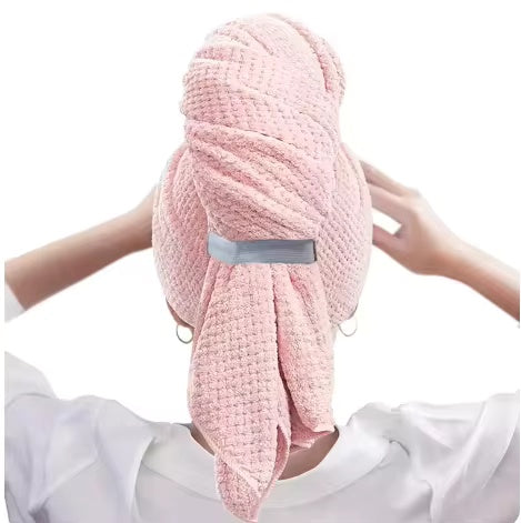 Large Hair Drying Towel Solid Color Water Absorbent Microfiber Wrap With Elastic Strap Soft Quick D 5