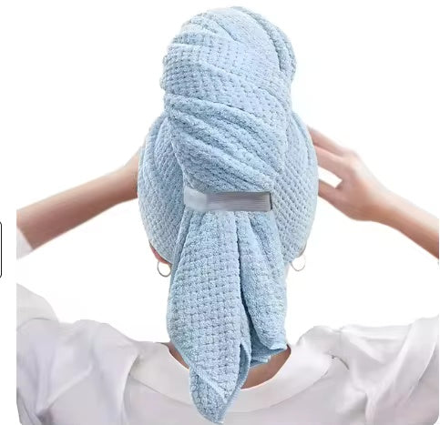 Large Hair Drying Towel Solid Color Water Absorbent Microfiber Wrap With Elastic Strap Soft Quick D 6