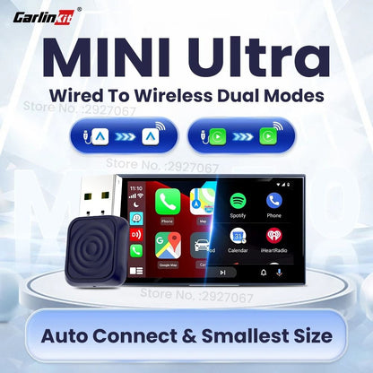 CarlinKit Mini Ultra Wireless CarPlay Adapter with Android Auto USB Plug and Play