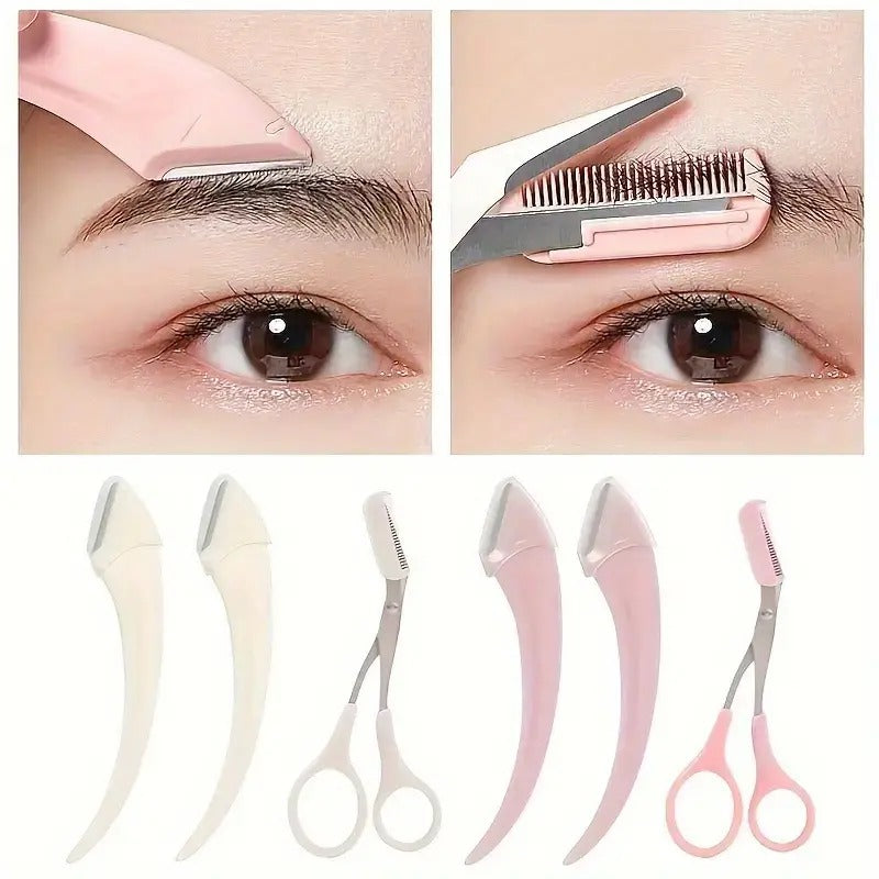 Professional Eyebrow Trimmer Set, Curved Eyebrow Razor, Scissors with Comb & Grooming Kit for Beginner Beauty Tools