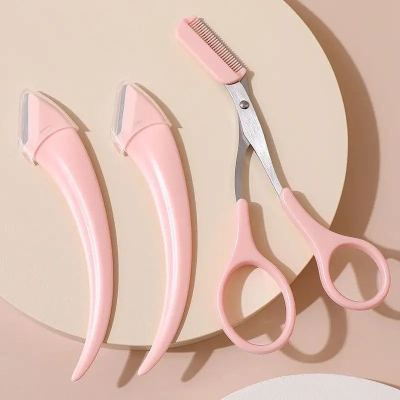 Professional Eyebrow Trimmer Set, Curved Eyebrow Razor, Scissors with Comb & Grooming Kit for Beginner Beauty Tools