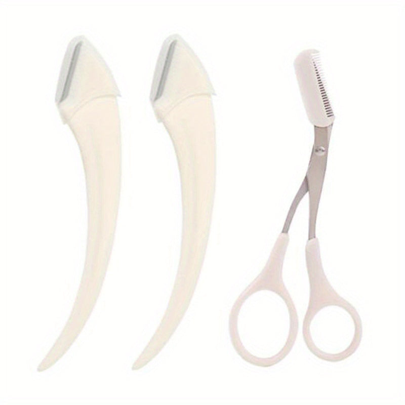 Professional Eyebrow Trimmer Set, Curved Eyebrow Razor, Scissors with Comb & Grooming Kit for Beginner Beauty Tools