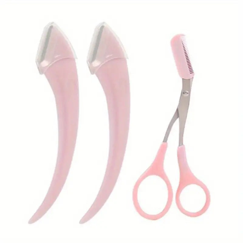 Professional Eyebrow Trimmer Set, Curved Eyebrow Razor, Scissors with Comb & Grooming Kit for Beginner Beauty Tools