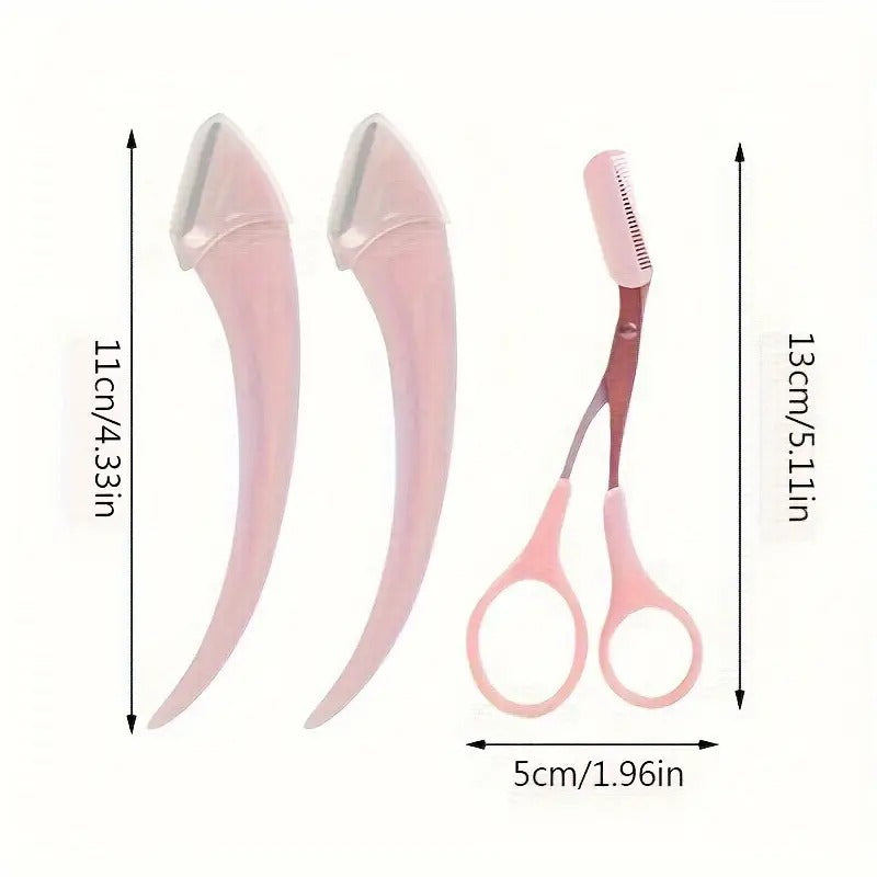 Professional Eyebrow Trimmer Set, Curved Eyebrow Razor, Scissors with Comb & Grooming Kit for Beginner Beauty Tools