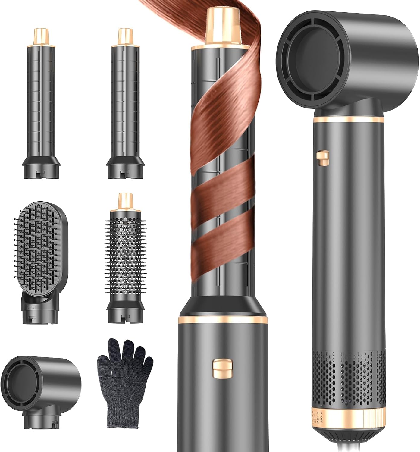 5 in 1 Hair Dryer Brush & Hot Air Curling Brush, Negative Ion Air Styler for All Hair Types, Perfect for Home & Travel