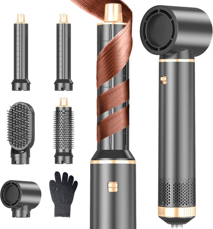 5 in 1 Hair Dryer Brush & Hot Air Curling Brush, Negative Ion Air Styler for All Hair Types, Perfect for Home & Travel
