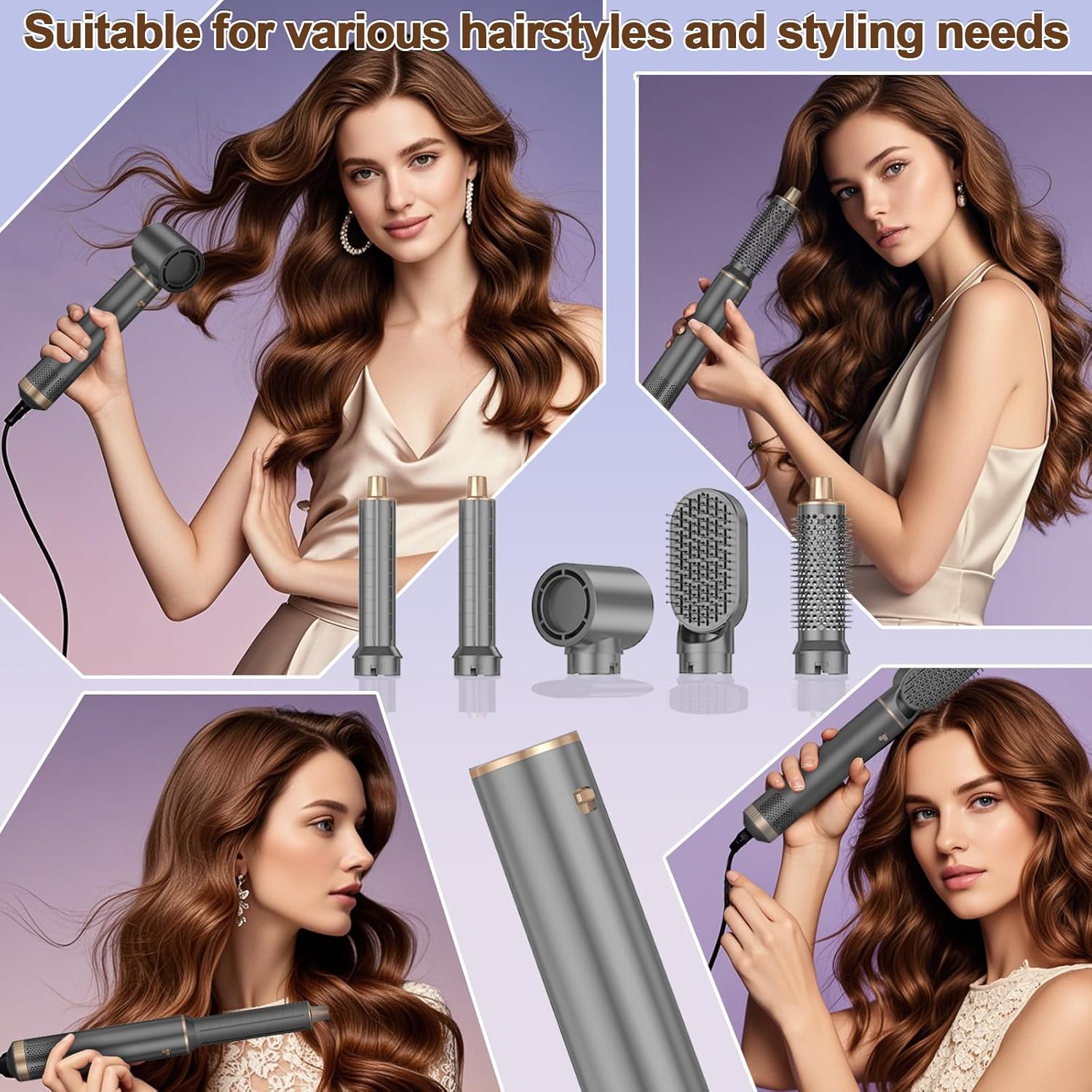 5 In 1 Hair Dryer Brush  Hot Air Curling Brush Negative Ion Air Styler For All Hair Types Perfect F 5