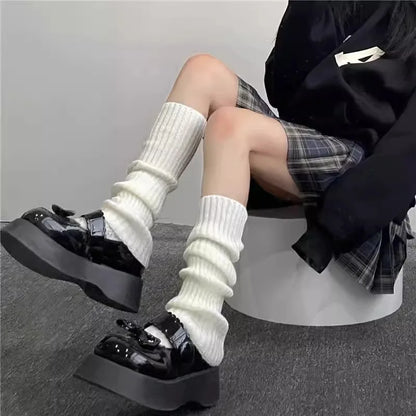 Lolita Leg Warmers 40/50/70 cm, Female Knitted Warm Foot Cover Socks in Black/White, Y2K Crochet Boot Cuffs for Autumn