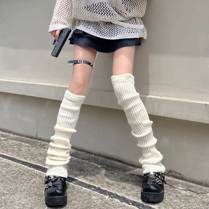 Lolita Leg Warmers 40/50/70 cm, Female Knitted Warm Foot Cover Socks in Black/White, Y2K Crochet Boot Cuffs for Autumn