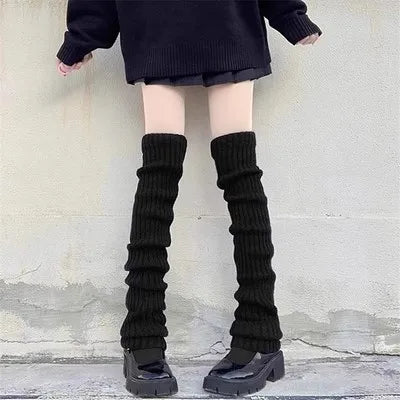 Lolita Leg Warmers 40/50/70 cm, Female Knitted Warm Foot Cover Socks in Black/White, Y2K Crochet Boot Cuffs for Autumn