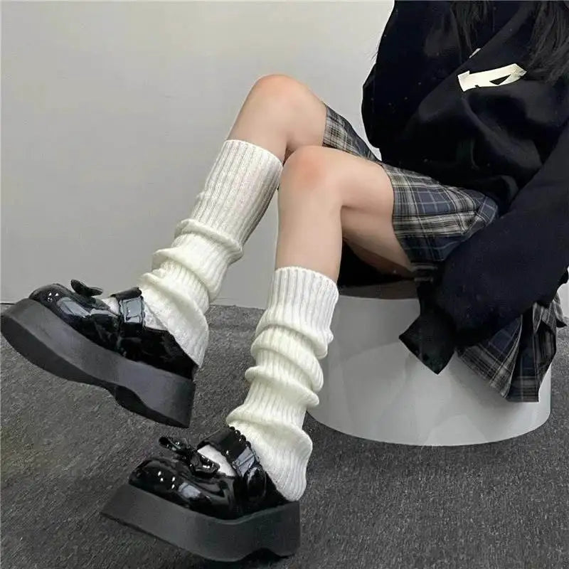 Lolita Leg Warmers 40/50/70 cm, Female Knitted Warm Foot Cover Socks in Black/White, Y2K Crochet Boot Cuffs for Autumn