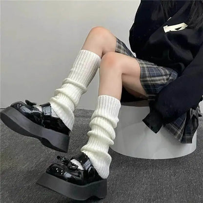 Lolita Leg Warmers 40/50/70 cm, Female Knitted Warm Foot Cover Socks in Black/White, Y2K Crochet Boot Cuffs for Autumn
